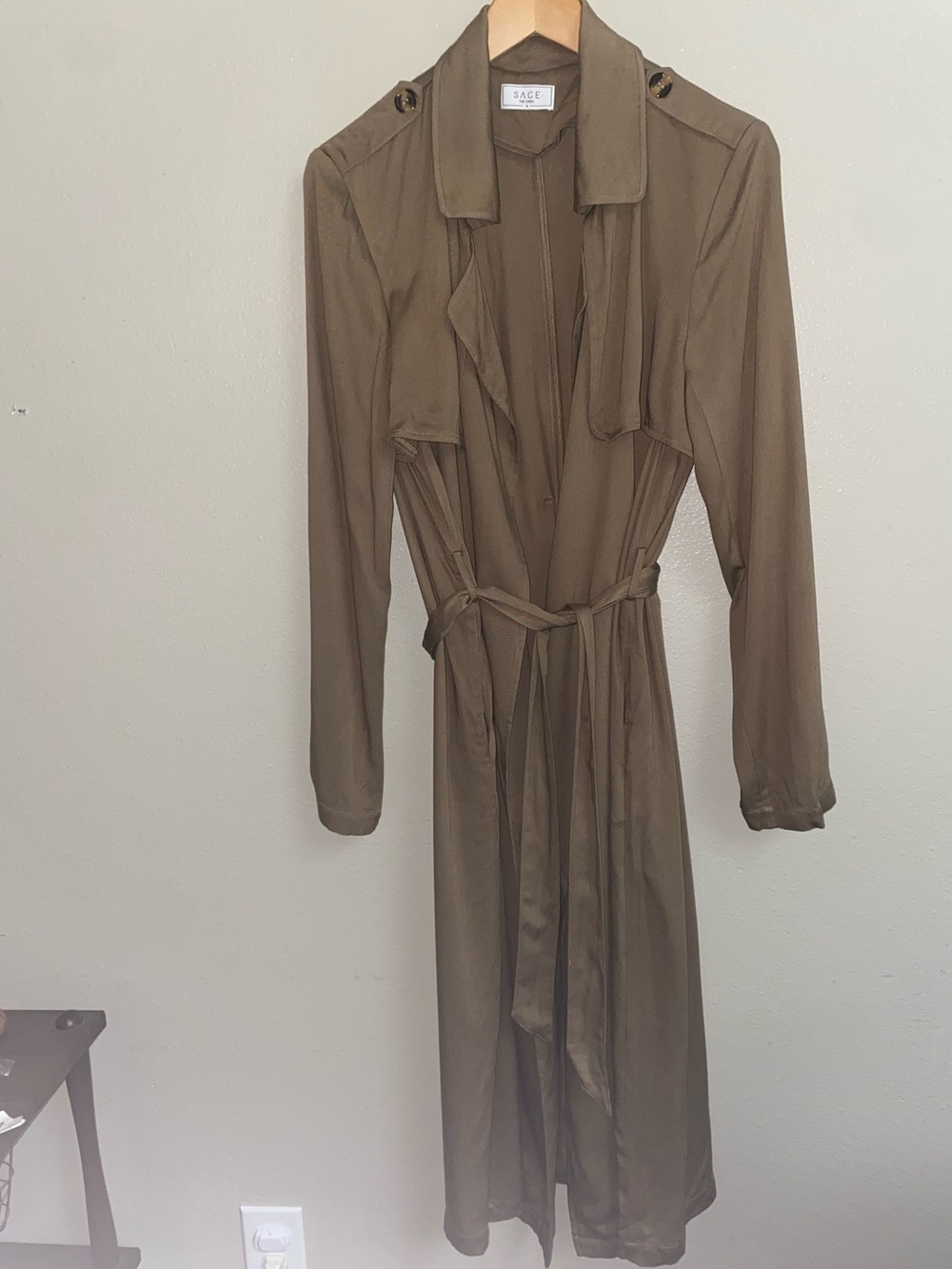 Sage the Label NWOT Brown Jersey Knit Belted Trench Coat Size Small Minimalist